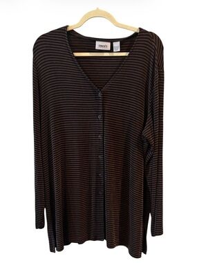 Chico’s Travelers Size 3 Brown & Black Striped Button Front Travel Knit Top